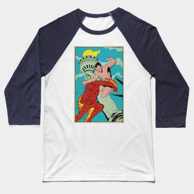 Namor VS the original Human Torch Baseball T-Shirt by SpikeyTortoiseComics